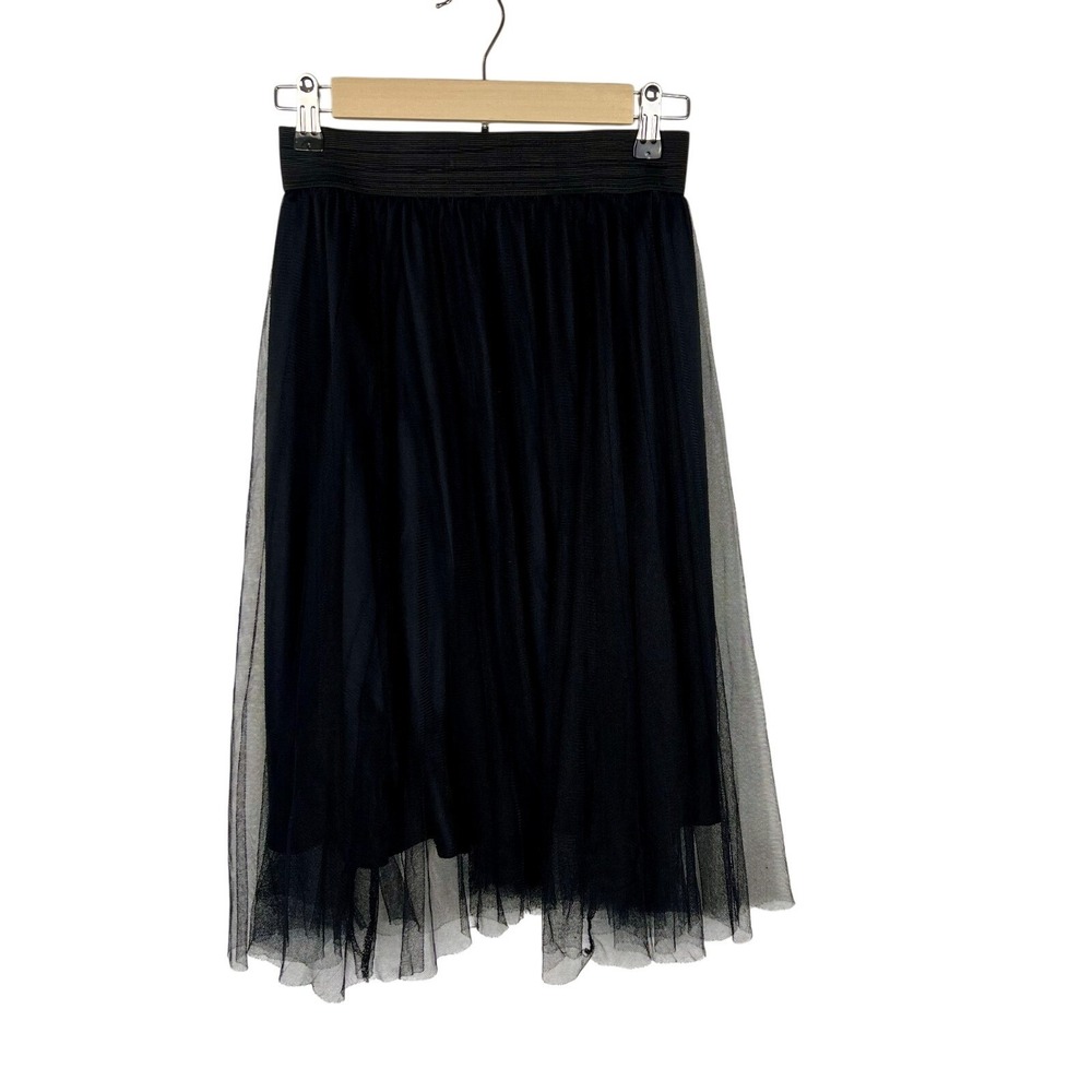 Silhouette Black Mesh Midi Skirt Double Layer Tulle Fairy Grunge Whimsigoth XS